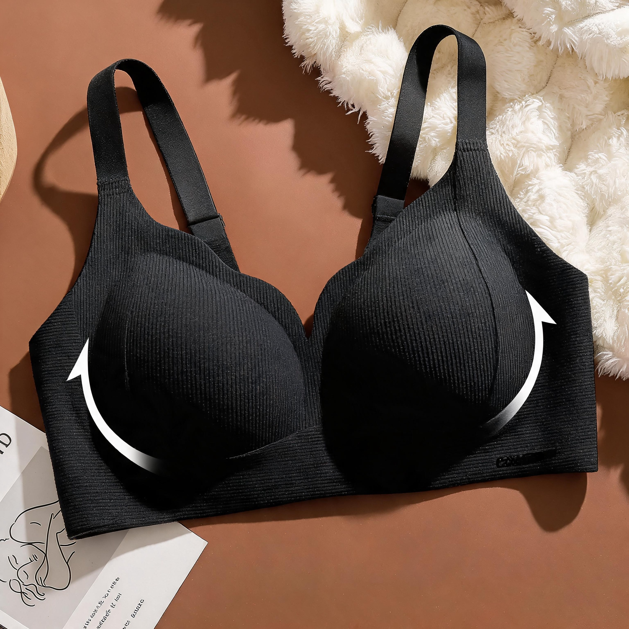 Wireless Push Up Bra Women Seamless Ribbed Comfort Bra No Underwire Adjustable Straps Full Coverage Everyday Bra