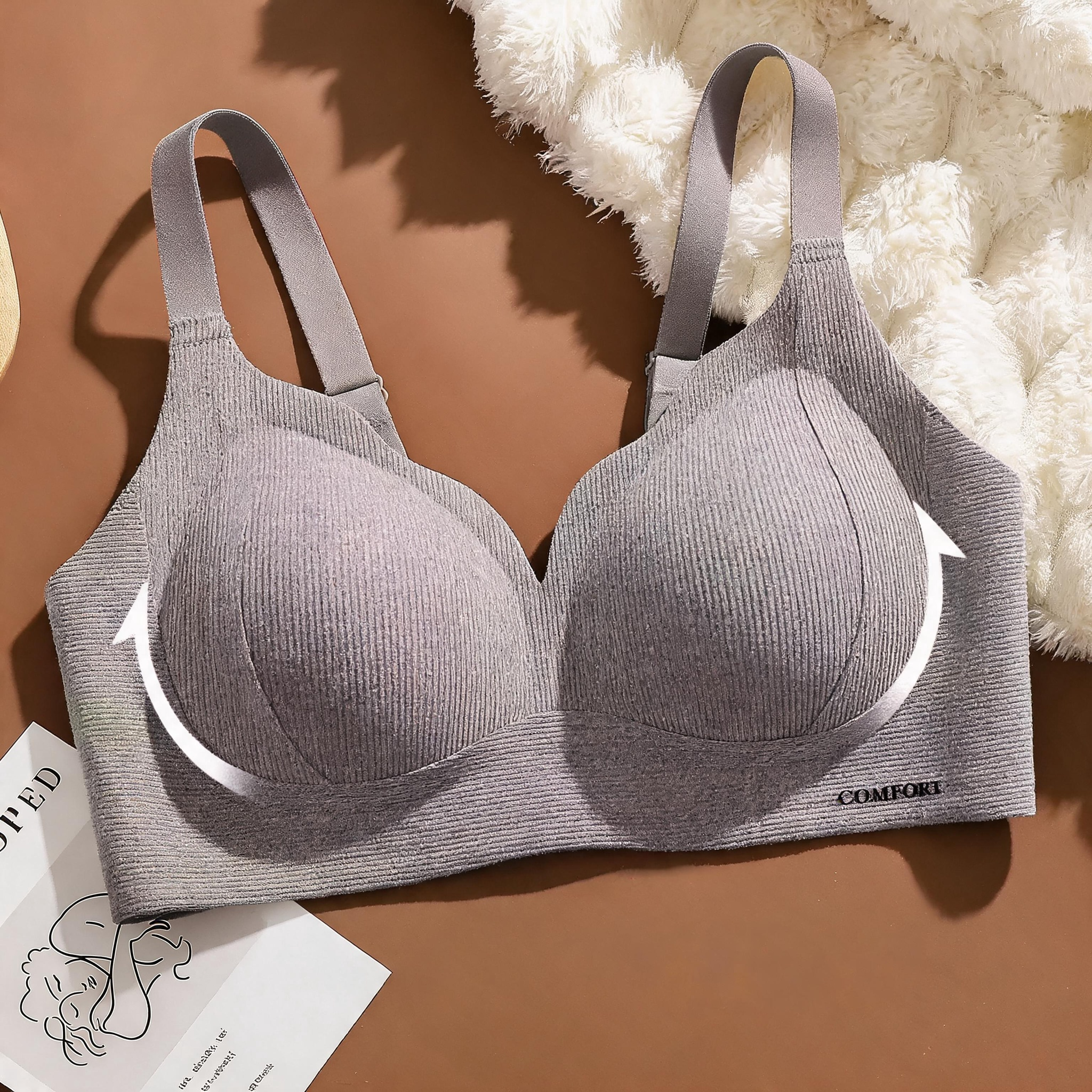 Wireless Push Up Bra Women Seamless Ribbed Comfort Bra No Underwire Adjustable Straps Full Coverage Everyday Bra