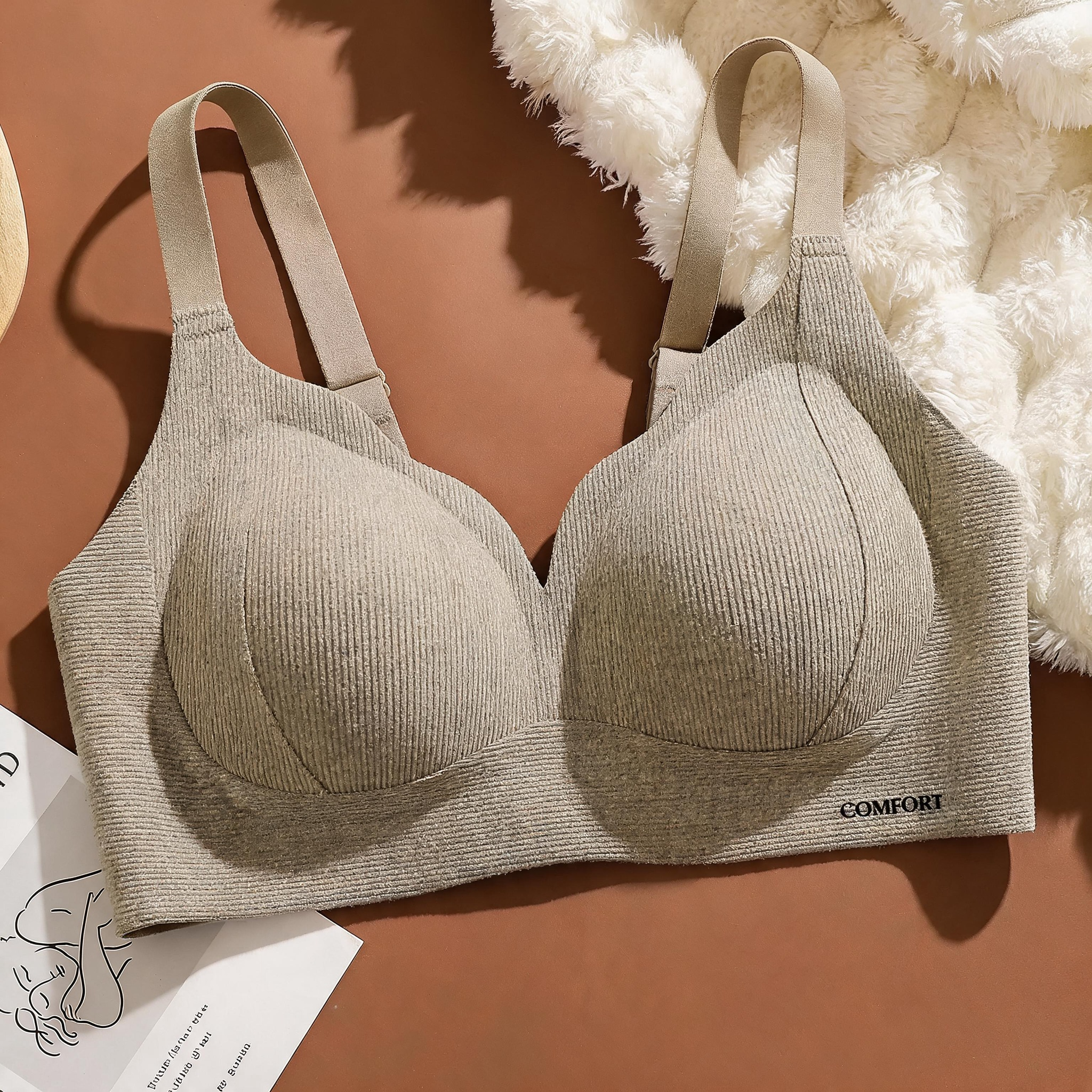 Wireless Push Up Bra Women Seamless Ribbed Comfort Bra No Underwire Adjustable Straps Full Coverage Everyday Bra