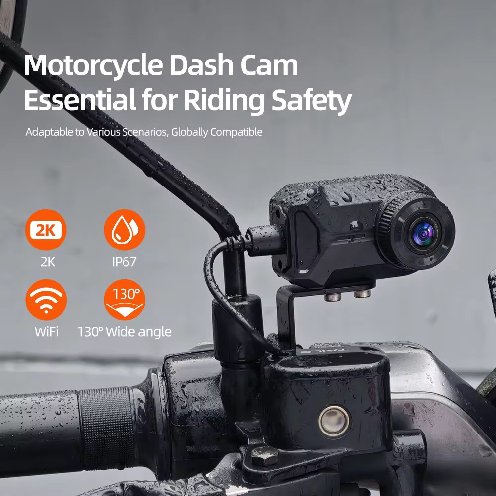 Motorcycle Dash Cam 2K WiFi IP67 Waterproof Motorbike Camera 130° Wide Angle Colour Night Vision Loop Recording Boda Boda Pikipiki Dashcam Type-C App Control