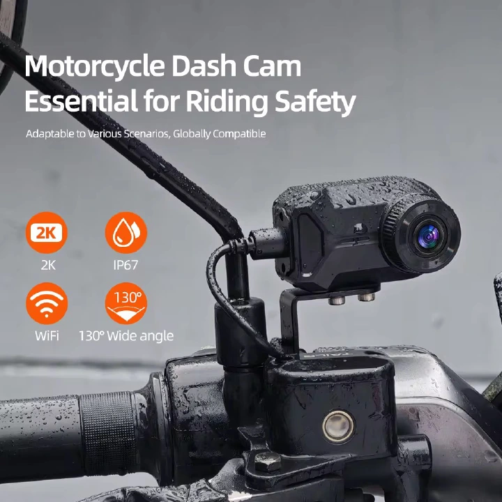 Motorcycle Dash Cam 2K WiFi IP67 Waterproof Motorbike Camera 130° Wide Angle Colour Night Vision Loop Recording Boda Boda Pikipiki Dashcam Type-C App Control