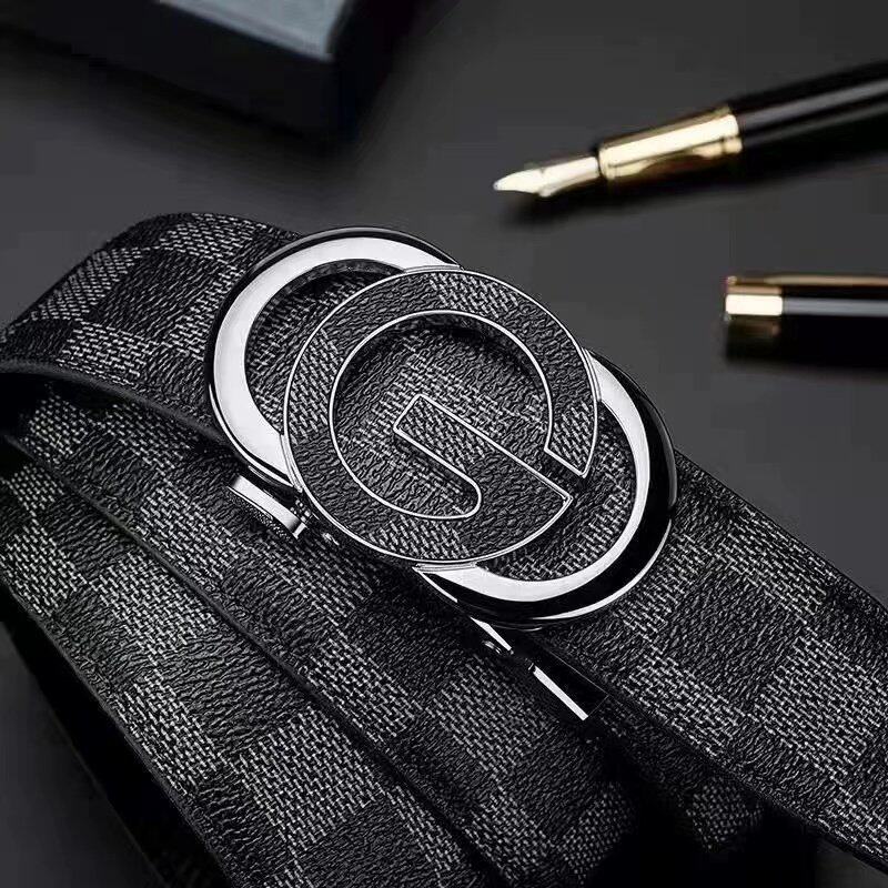 Automatic Buckle Belt Men Leather 120cm Sliding Belt No Holes Adjustable Official Office Formal Suit Belt for Men Alloy Buckle