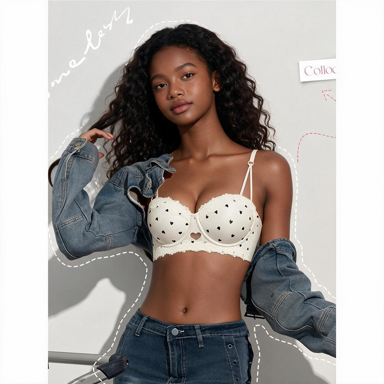 Bra Ladies Padded Lace Bra for Teenage Girls, Heart Print Half Cup Bra, Comfortable School Bra, Adjustable Straps Sidiria, 4 Colours