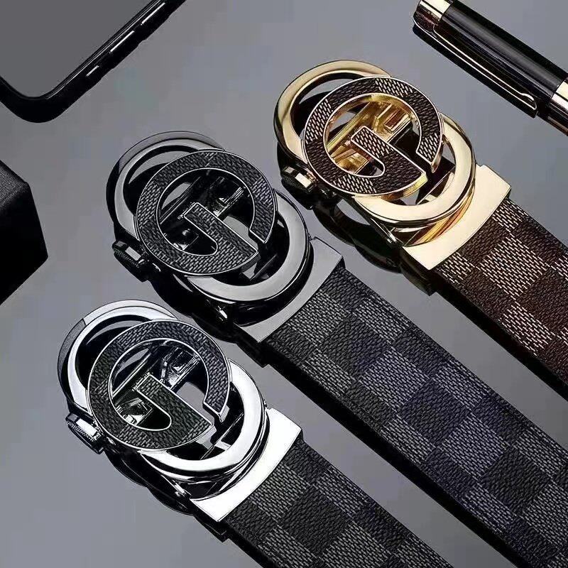 Automatic Buckle Belt Men Leather 120cm Sliding Belt No Holes Adjustable Official Office Formal Suit Belt for Men Alloy Buckle