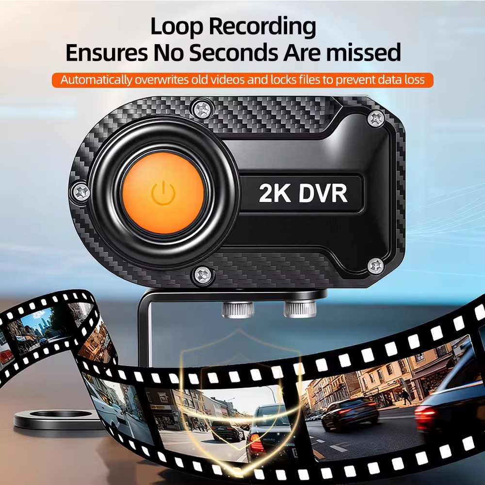 Motorcycle Dash Cam 2K WiFi IP67 Waterproof Motorbike Camera 130° Wide Angle Colour Night Vision Loop Recording Boda Boda Pikipiki Dashcam Type-C App Control
