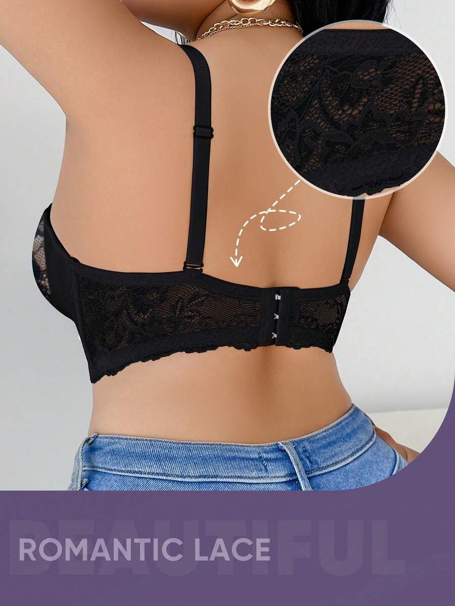 Front Closure Bra Lace Underwire Bra, 2 Ways to Wear Strapless or Classic, Wide Band Back Smoothing Full Coverage Bra for Big Bust Ladies