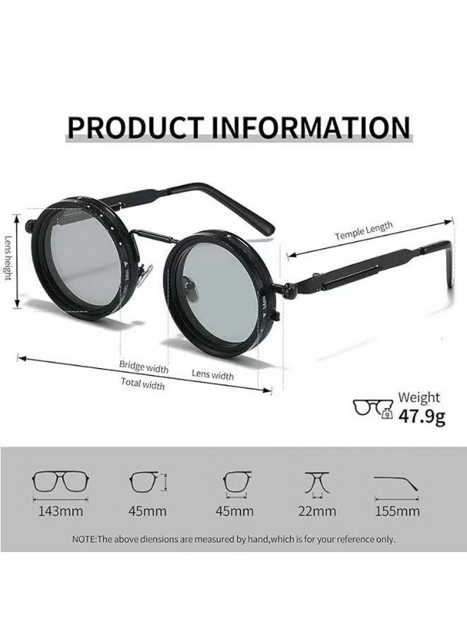 Round Sunglasses for Men Adjustable Tint Polarised Shades Steampunk Metal Frame Anti Glare Sunglasses for Driving Riding Fishing Miwani ya Jua Unisex