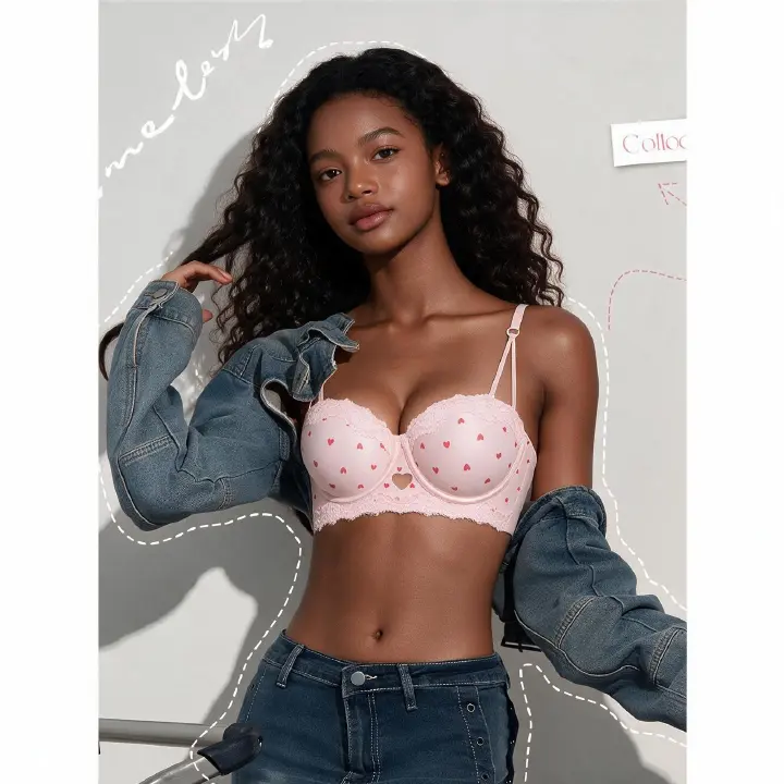 Bra Ladies Padded Lace Bra for Teenage Girls, Heart Print Half Cup Bra, Comfortable School Bra, Adjustable Straps Sidiria, 4 Colours