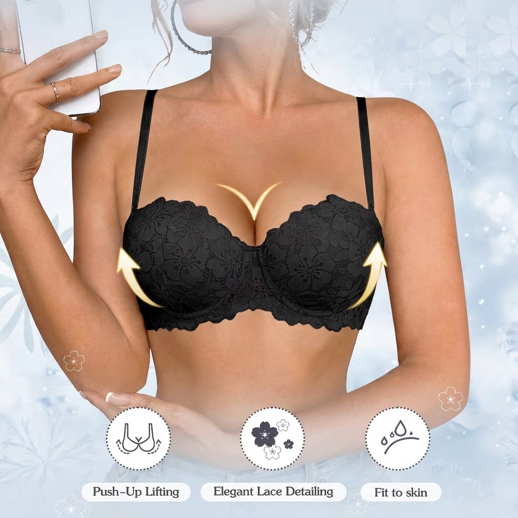 Push Up Bra Women Lace Padded Underwire Bra Lift and Gather Everyday Comfortable Sidiria Adjustable Straps Shaped Cups Soft Lining Black White Nude Pink Grey