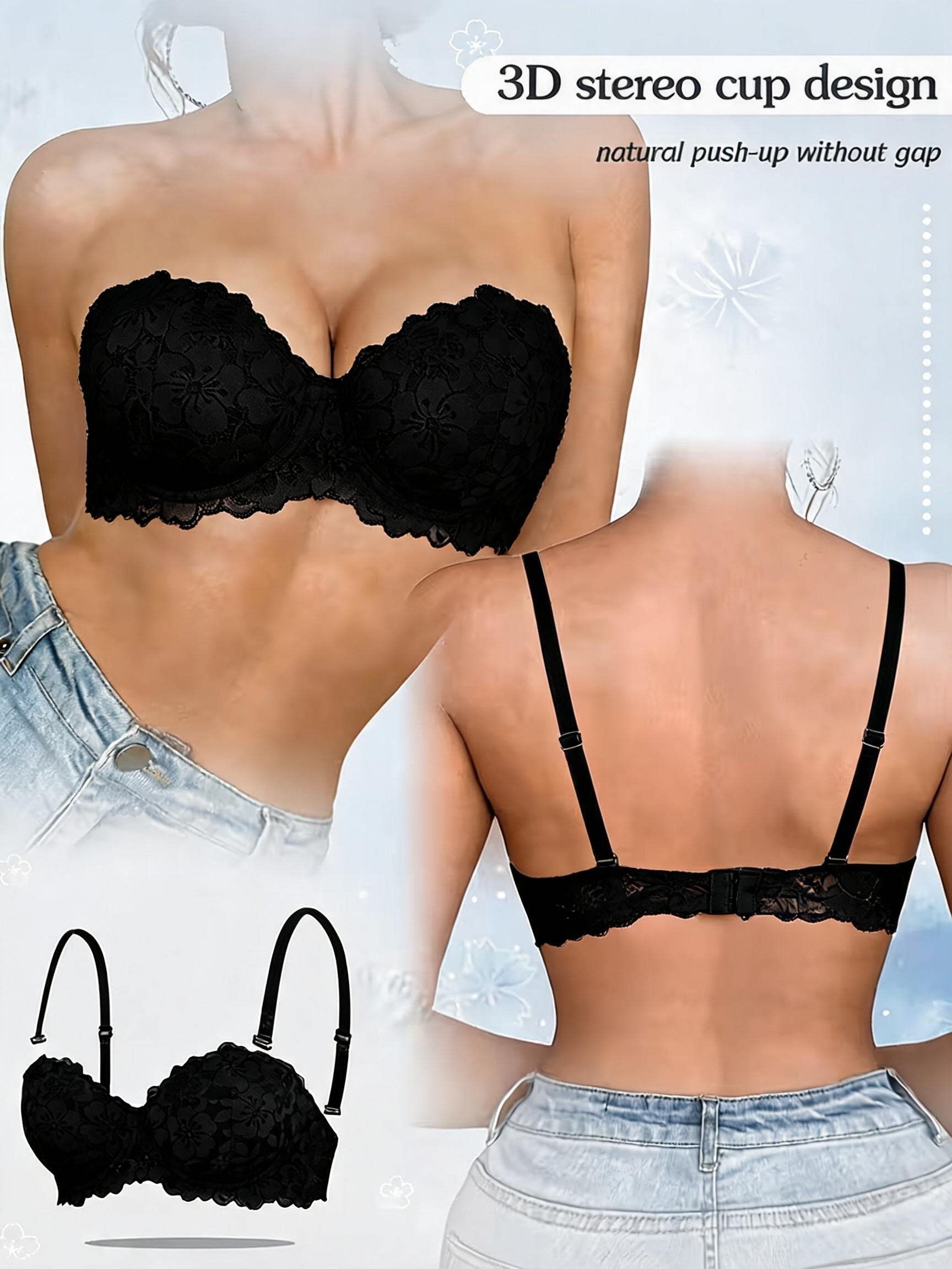 Push Up Bra Women Lace Padded Underwire Bra Lift and Gather Everyday Comfortable Sidiria Adjustable Straps Shaped Cups Soft Lining Black White Nude Pink Grey