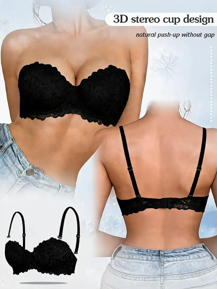 Push Up Bra Women Lace Padded Underwire Bra Lift and Gather Everyday Comfortable Sidiria Adjustable Straps Shaped Cups Soft Lining Black White Nude Pink Grey