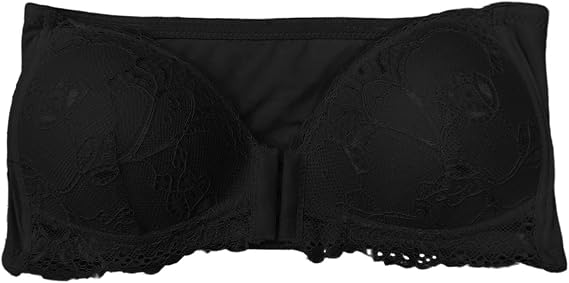 Strapless Bra Push Up Padded Front Closure Tube Bra Lace Bandeau Bra Seamless Strap Free Invisible Bra for Dress Wedding