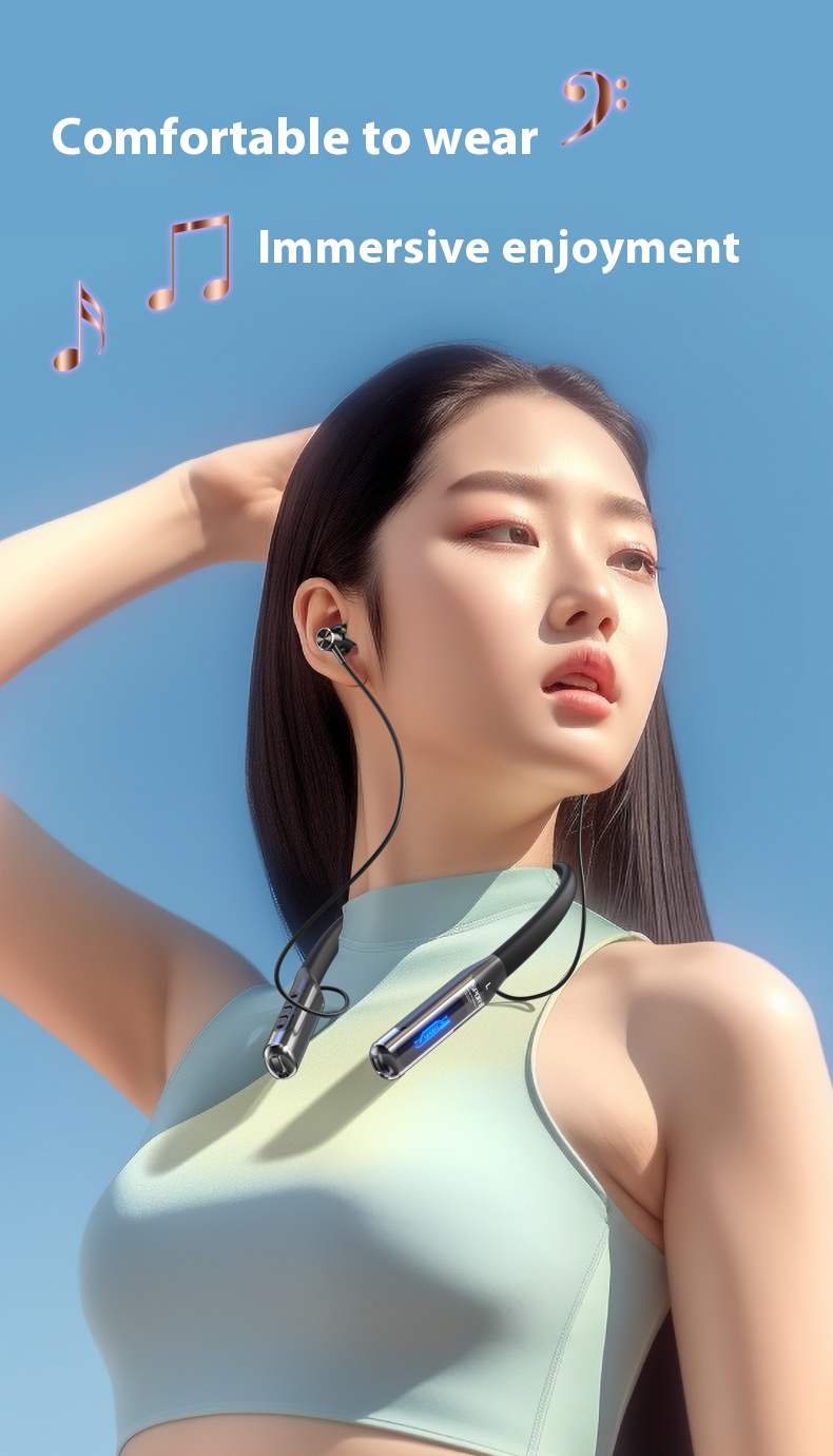 Wireless Earphones Neckbands Music Headset Wireless Neck-hanging TWS Sports Earbuds Noise Reduction Design Earphone Extra Bass Long Battery Life IPX5 Sweatproof Rugged