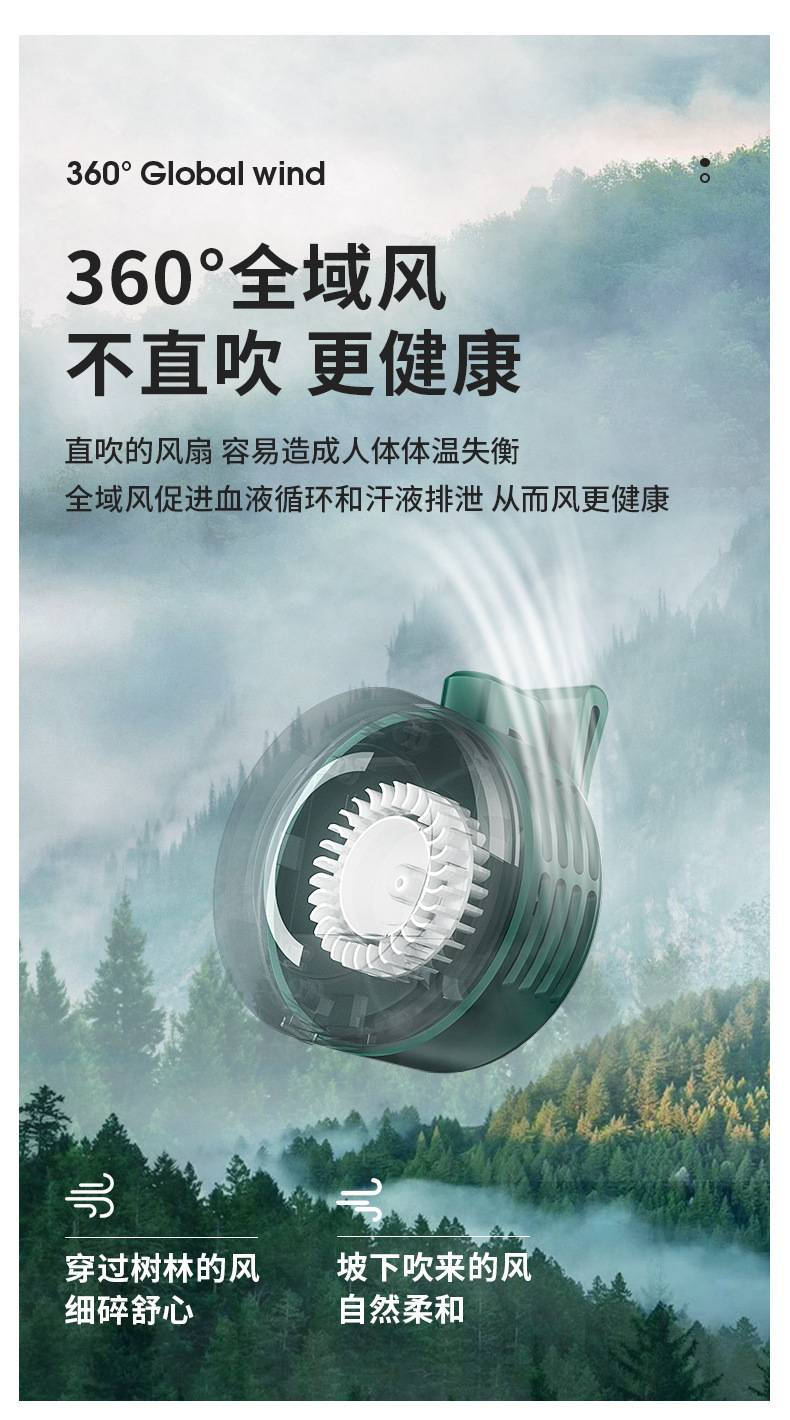 Clip on USB small fan, neck and waist holder, portable, ultra quiet, high wind power, portable, with three levels of wind power, long-lasting and stylish