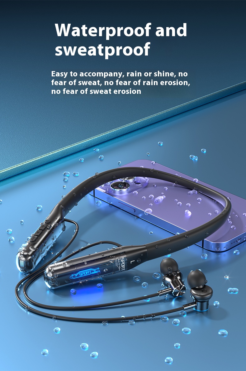 Wireless Earphones Neckbands Music Headset Wireless Neck-hanging TWS Sports Earbuds Noise Reduction Design Earphone Extra Bass Long Battery Life IPX5 Sweatproof Rugged