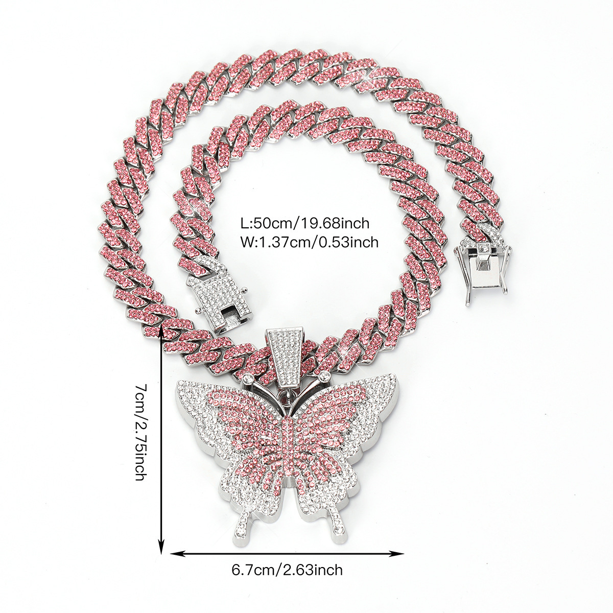 Hip Hop Pendant Necklace for Men Women, Iced Out Butterfly Cuban Link Chain, Bling Bling Statement Jewelry, Hiphop Streetwear Party Daily Gift