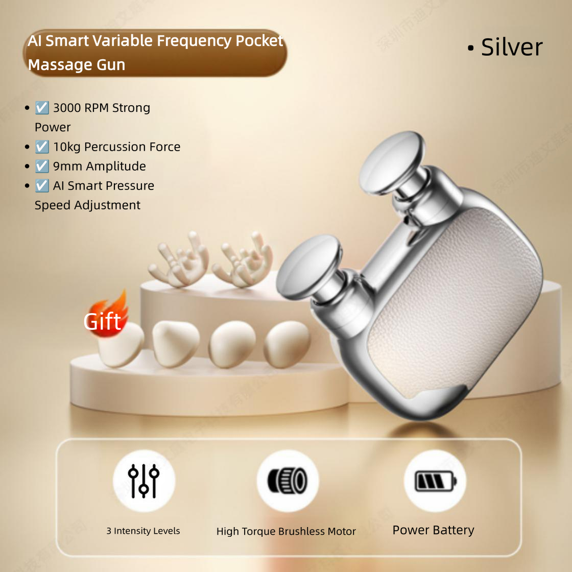 Mini Massage Gun Fascia Gun Dual Head Deep Tissue Massager with 10kg Thrust 9mm Amplitude,Ultra Lightweight Cordless Handheld for Muscle Pain Relief, Long Battery Life Gym Fitness Recovery Office Home