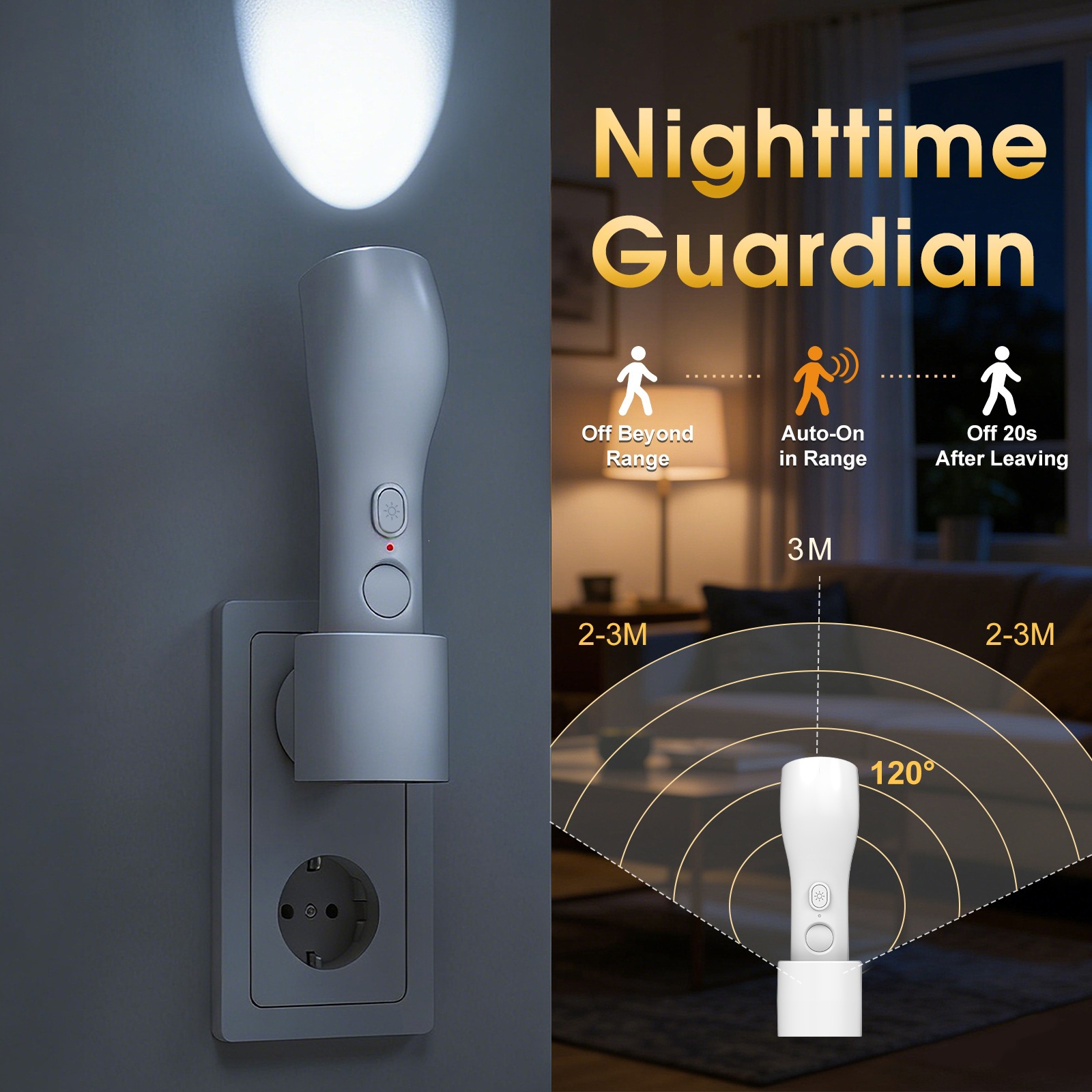 Motion Sensor Light 2-in-1 Motion Sensor Night Light,Rechargeable LED Night Light With Flashlight,Auto-On Human Lnduction Lamp For Bedroom Hallway,Power Failure Emergency Light,Wall Plug-in Nightlight
