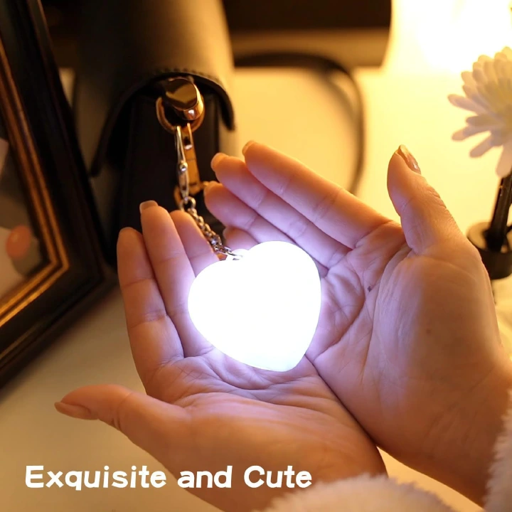 Keychain Heart Shape Touch Sensor LED Night Light, USB Rechargeable Mini Glow Key Ring Bag Hanging Charm For Purse Backpack, Creative Cute Love Shaped Nightlight Key Holder Student Gift Finder Lamp