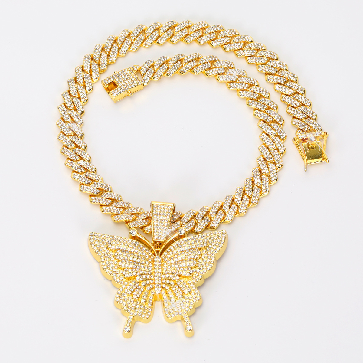 Hip Hop Pendant Necklace for Men Women, Iced Out Butterfly Cuban Link Chain, Bling Bling Statement Jewelry, Hiphop Streetwear Party Daily Gift