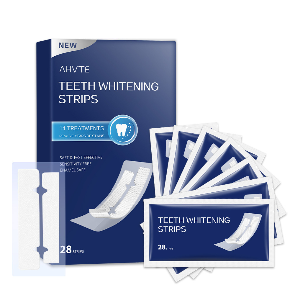 AHVTE Teeth Whitening Strips 28Pcs Mint Enzyme Formula, Remove Coffee Tea Wine Stains Yellow Teeth, Enamel Safe Sensitivity Free, Fast Visible Results In 3 Days For Adults Oral Care