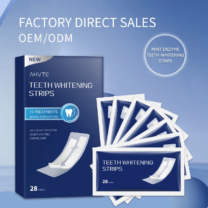 AHVTE Teeth Whitening Strips 28Pcs Mint Enzyme Formula, Remove Coffee Tea Wine Stains Yellow Teeth, Enamel Safe Sensitivity Free, Fast Visible Results In 3 Days For Adults Oral Care