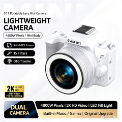 D11 48MP 2K Camera Digital Camera With Rotating Lens Dual Lens Selfie Vlog Camera,16X Digital Zoom Electronic Image Stabilization,OTG Transfer,15 Filters,1000mAh Rechargeable Portable Pocket Camera