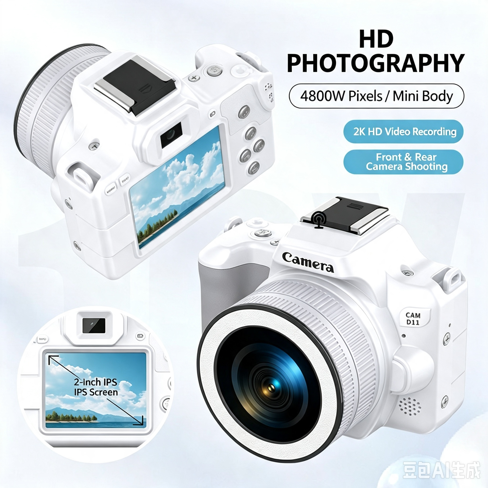 D11 48MP 2K Camera Digital Camera With Rotating Lens Dual Lens Selfie Vlog Camera,16X Digital Zoom Electronic Image Stabilization,OTG Transfer,15 Filters,1000mAh Rechargeable Portable Pocket Camera