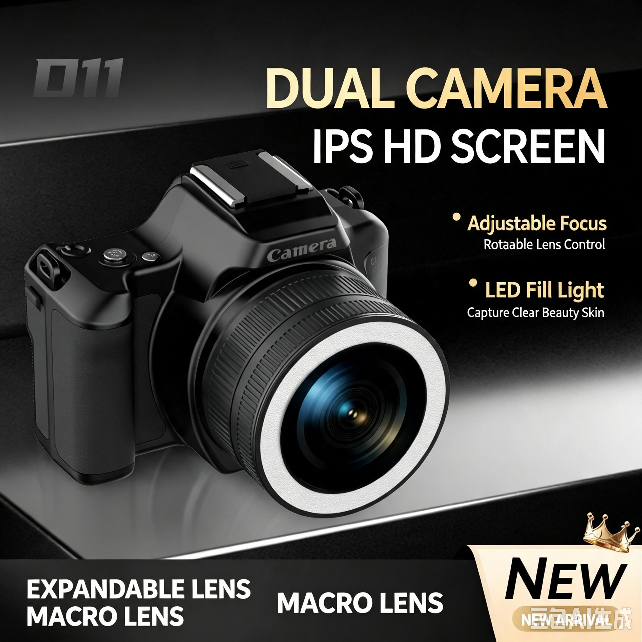 D11 48MP 2K Camera Digital Camera With Rotating Lens Dual Lens Selfie Vlog Camera,16X Digital Zoom Electronic Image Stabilization,OTG Transfer,15 Filters,1000mAh Rechargeable Portable Pocket Camera