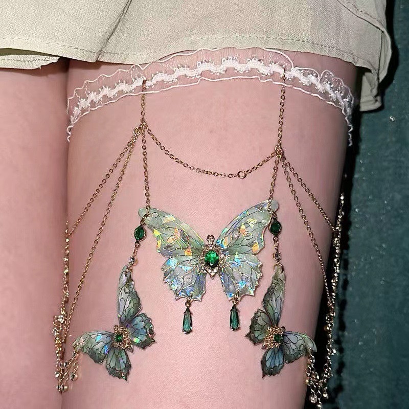 Leg Chain Butterfly Pearl Thigh Chain for Women, Fashion Body Jewelry Anklet, Sexy Summer Beach Party Accessory, Adjustable Boho Beach Foot Jewelry Gift