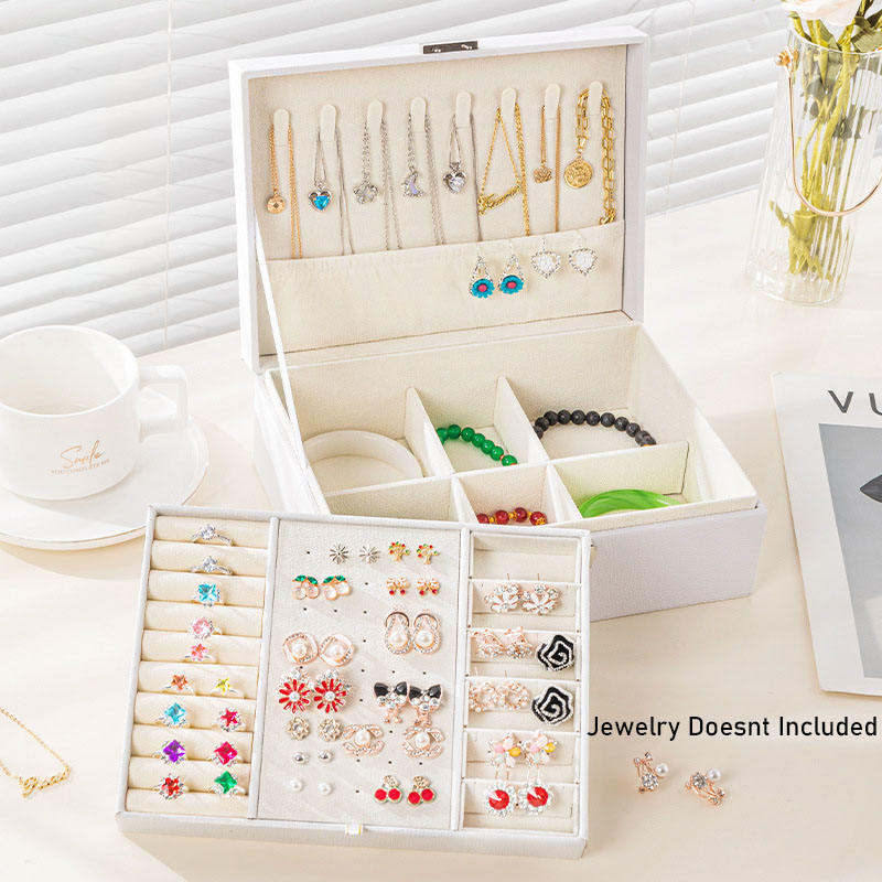 Jewelry Storage Box Organizer Premium PU Leather Jewelry Box for Rings, Earrings, Watches, Necklace, Bracelet. Wedding Gifts for Women/Ladies/Girls
