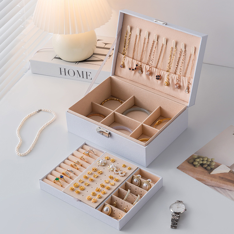 Jewelry Storage Box Organizer Premium PU Leather Jewelry Box for Rings, Earrings, Watches, Necklace, Bracelet. Wedding Gifts for Women/Ladies/Girls