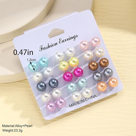 15 pairs pearl earrings jewelry set for women/Girls/Female/Ladies, Gifts for Women, earrings set jewelry accessories for Dairy official outfit