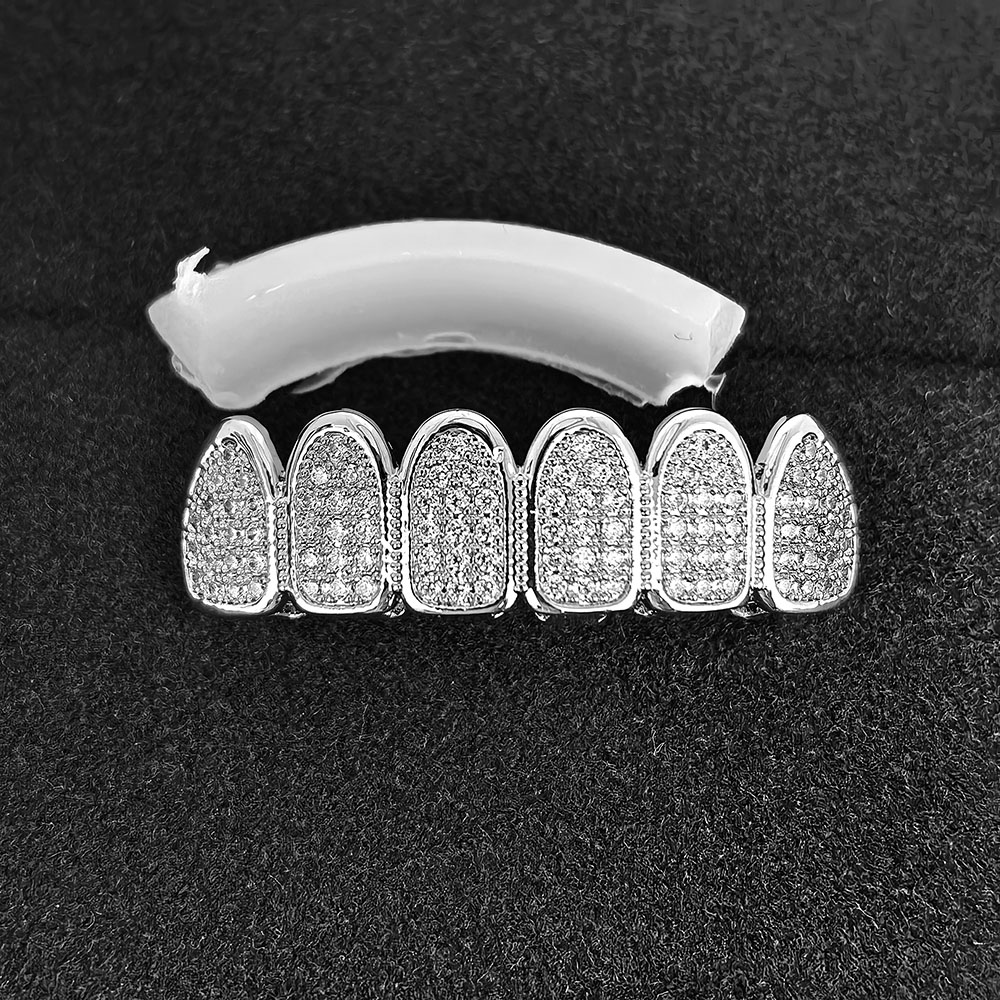 Teeth Grillz Caps Iced Full Handmade 5A + CZ diamond Hip Hop Teeth Grill Mouth Jewelry Fashion Accessories for Man/Woman