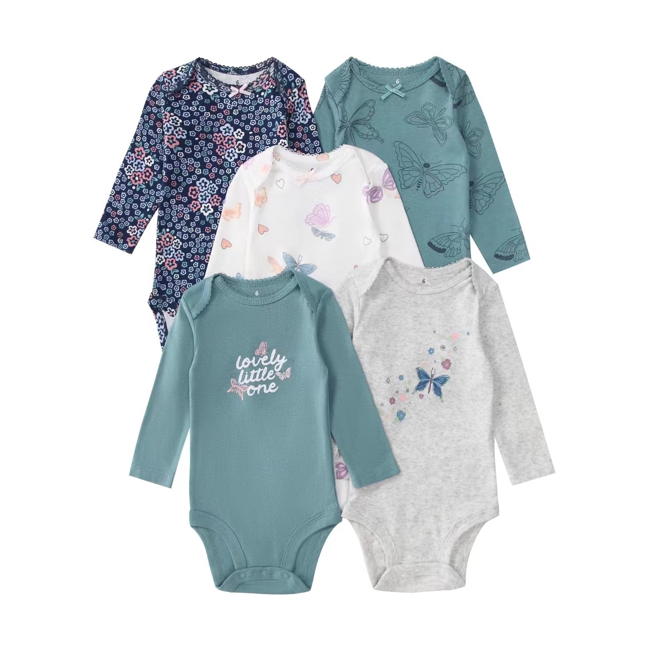 5pcs/lots Baby Clothes Sets Romper Bodysuits Newborn Cotton Romper Unisex Baby Girl Clothes Long Sleeve Cartoon Print Ropa Jumpsuits Clothes 6-24M