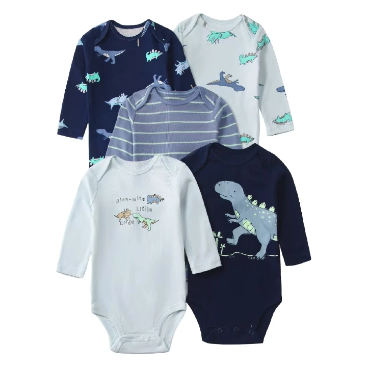 Long Sleeve Baby Romper 5pcs/lots Bodysuits Newborn Cotton Romper Clothes Sets Unisex Baby Girl Clothes Long Sleeve Cartoon Print Ropa Jumpsuits Clothes 6-12M
