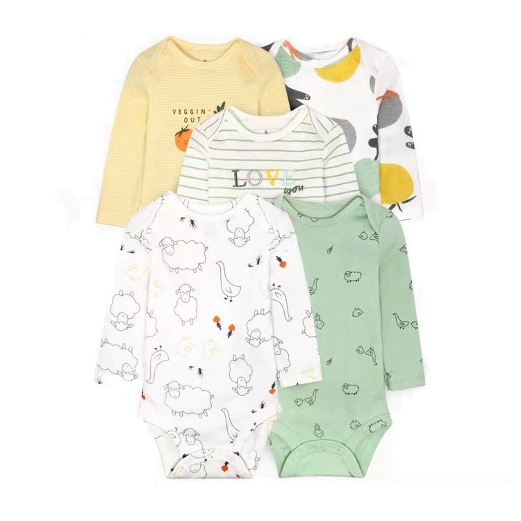 5pcs/lots Long Sleeve Baby Romper Bodysuits Newborn Cotton Romper Clothes Sets Unisex Baby Girl Clothes Long Sleeve Cartoon Print Ropa Jumpsuits Clothes 6-12M