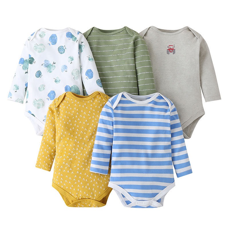 5pcs/lots Long Sleeve Baby Romper Bodysuits Newborn Cotton Romper Clothes Sets Unisex Baby Girl Clothes Long Sleeve Cartoon Print Ropa Jumpsuits Clothes 3-24M