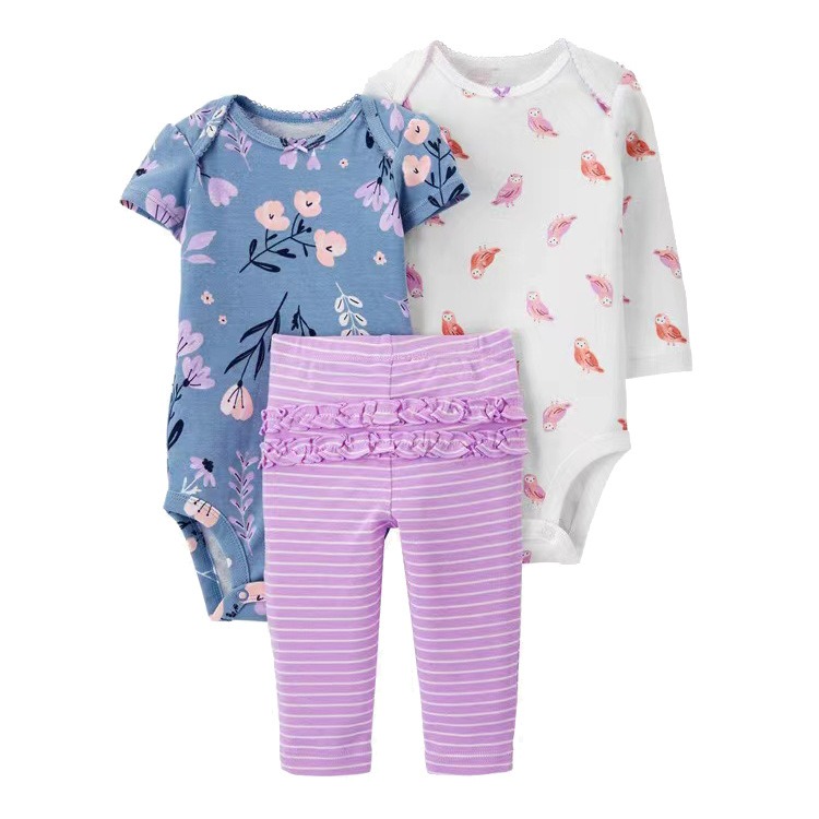 3pcs/lots Long Sleeve/Short Sleeve Baby Romper Bodysuits Newborn Cotton Romper Clothes Sets Unisex Baby Girl Clothes Cartoon Print Ropa Jumpsuits Clothes 6M-24M
