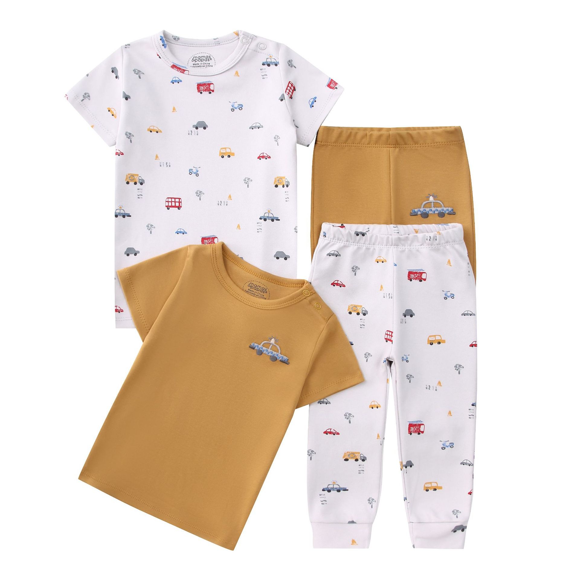 4pcs/lots Short Sleeve Baby Bodysuits Toddler Short-sleeve Tops, T-shirts, Long Pants, Cotton Romper Clothes Sets Unisex Baby Girl Boys Clothes Short  Sleeve Cartoon Print Ropa Clothes 12-60M