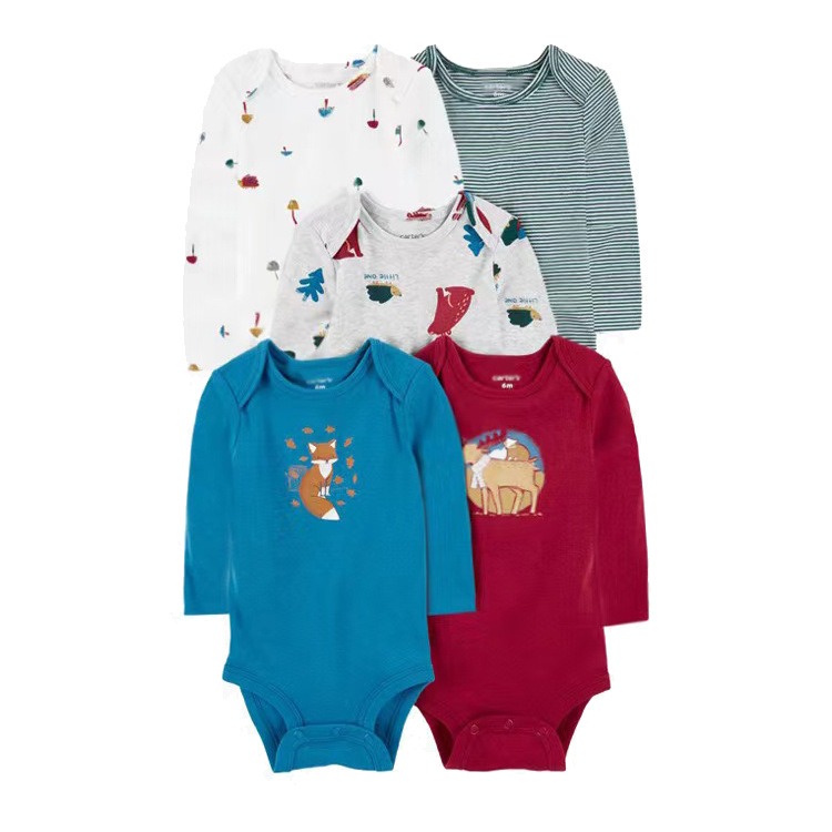 Baby Romper 5pcs/lots Bodysuits Newborn Cotton Romper Clothes Sets Unisex Baby Girl Clothes Long Sleeve Cartoon Print Ropa Jumpsuits Clothes 6-18M