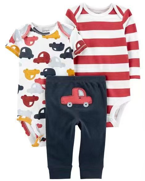 3pcs/lots Long Sleeve/Short Sleeve Baby Romper Bodysuits Newborn Cotton Romper Clothes Sets Unisex Baby Girl Clothes Cartoon Print Ropa Jumpsuits Clothes 6M-24M
