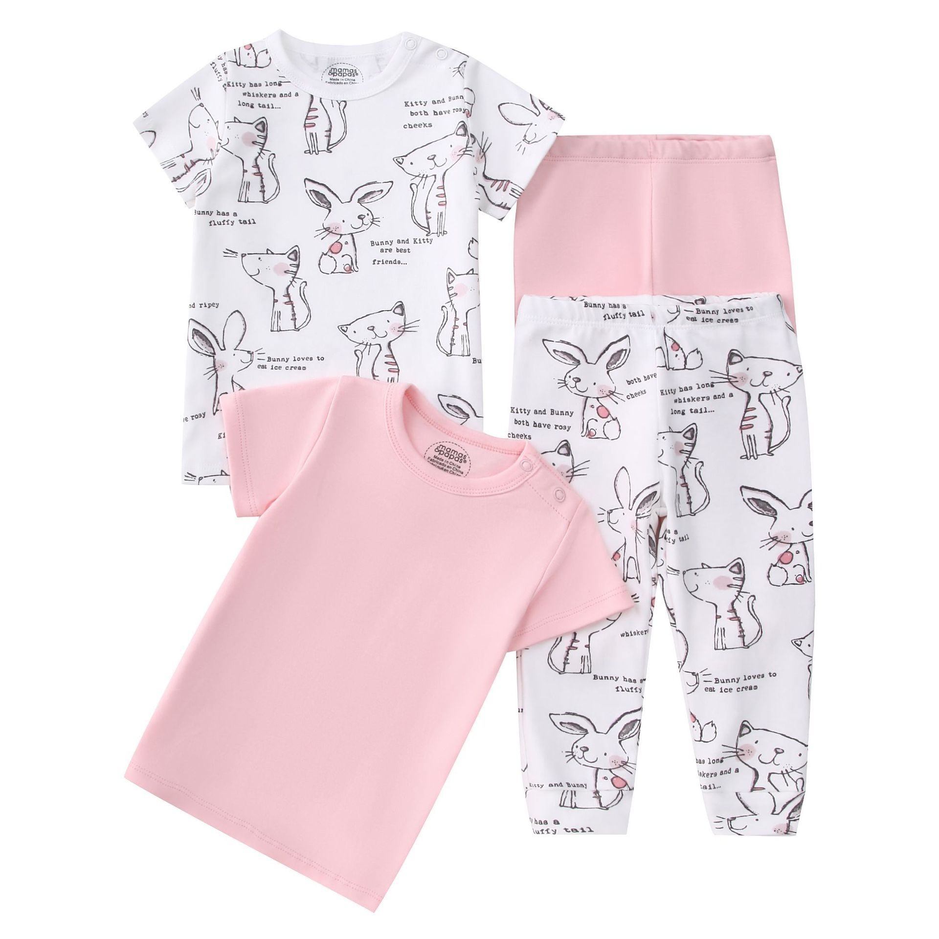 4pcs/lots Short Sleeve Baby Bodysuits Toddler Short-sleeve Tops, T-shirts, Long Pants, Cotton Romper Clothes Sets Unisex Baby Girl Boys Clothes Short  Sleeve Cartoon Print Ropa Clothes 12-60M