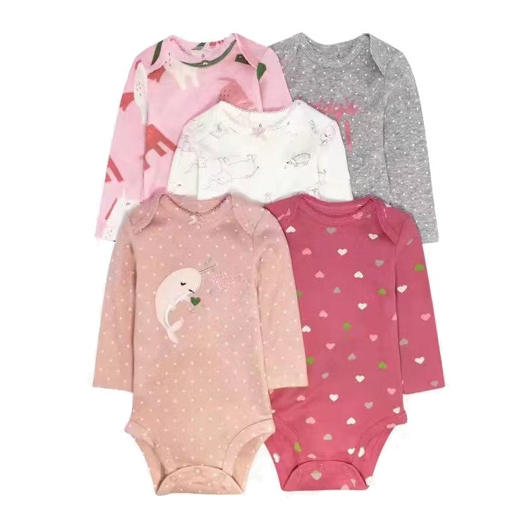 5pcs/lots Long Sleeve Baby Romper Bodysuits Newborn Cotton Romper Clothes Sets Unisex Baby Girl Clothes Long Sleeve Cartoon Print Ropa Jumpsuits Clothes 6-12M