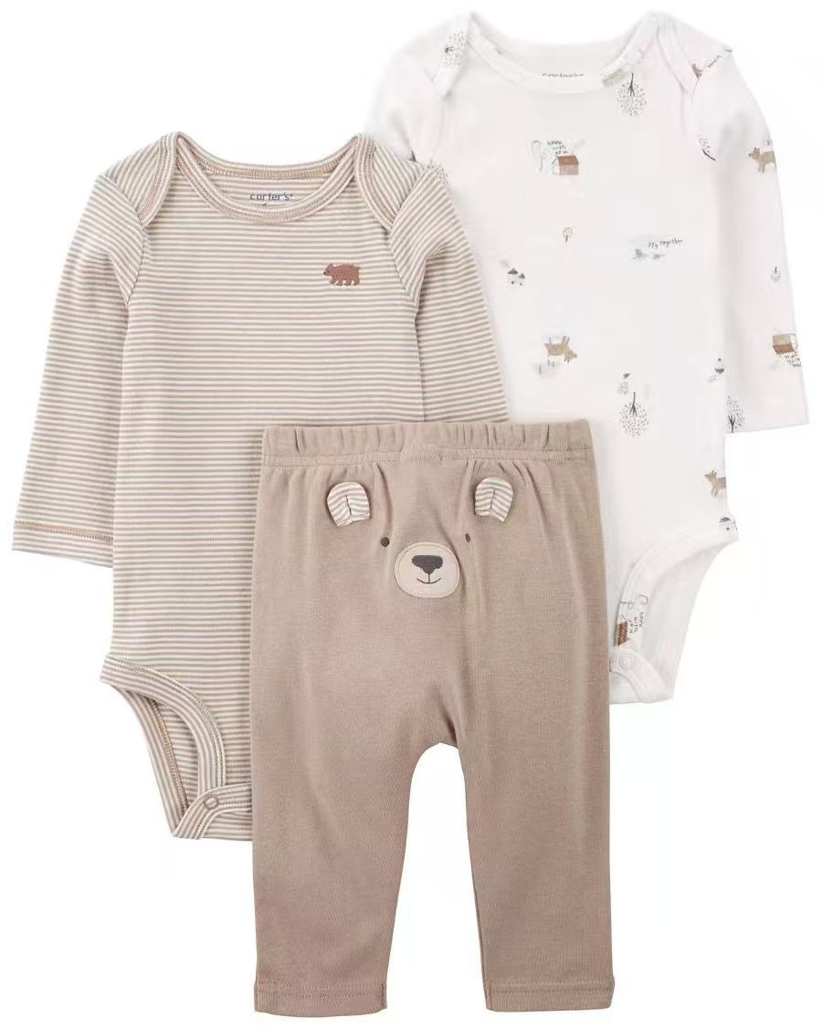 3pcs/lots Long Sleeve/Short Sleeve Baby Romper Bodysuits Newborn Cotton Romper Clothes Sets Baby Girl Boy Clothes Cartoon Print Ropa Jumpsuits Baby Clothes 6M-24M