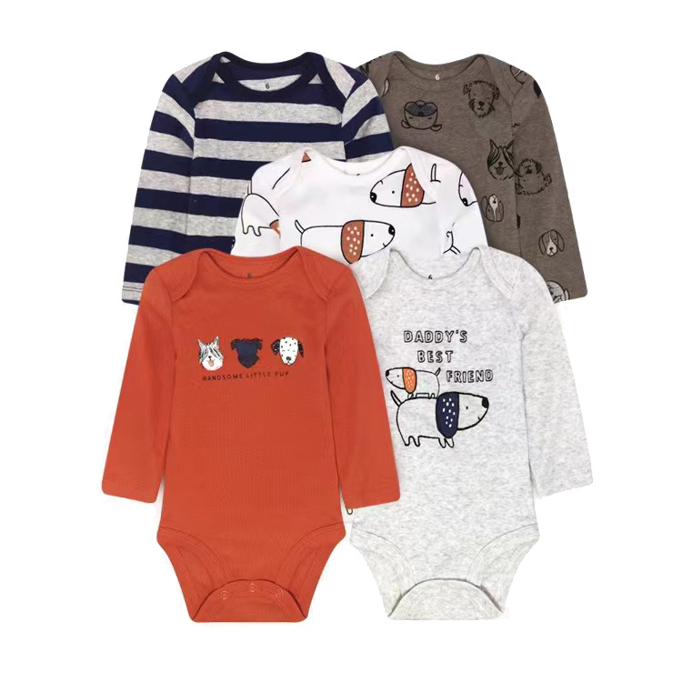 5pcs/lots Baby Romper Bodysuits Newborn Cotton Romper Clothes Sets Unisex Baby Girl Clothes Long Sleeve Cartoon Print Ropa Jumpsuits Clothes 6-24M
