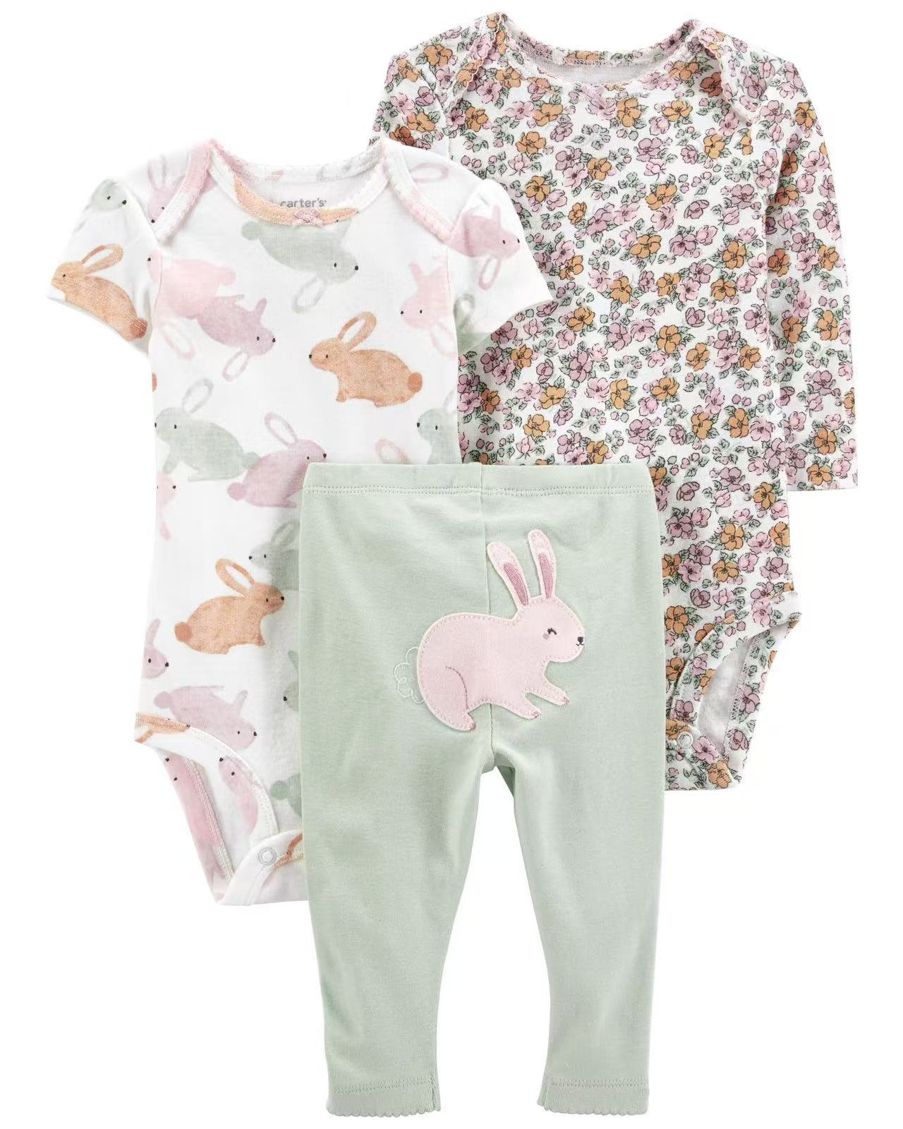 3pcs/lots Long Sleeve/Short Sleeve Baby Romper Bodysuits Newborn Cotton Romper Clothes Sets Baby Girl Boy Clothes Cartoon Print Ropa Jumpsuits Baby Clothes 6M-24M