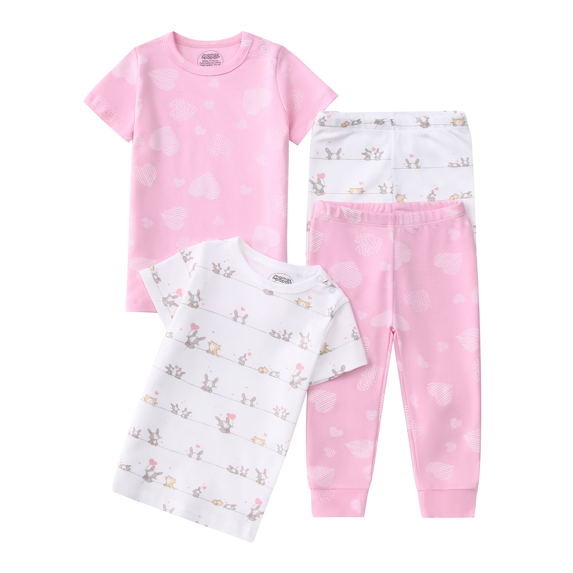 4pcs/lots Short Sleeve Baby Bodysuits Toddler Short-sleeve Tops, T-shirts, Long Pants, Cotton Romper Clothes Sets Unisex Baby Girl Boys Clothes Short  Sleeve Cartoon Print Ropa Clothes 12-60M