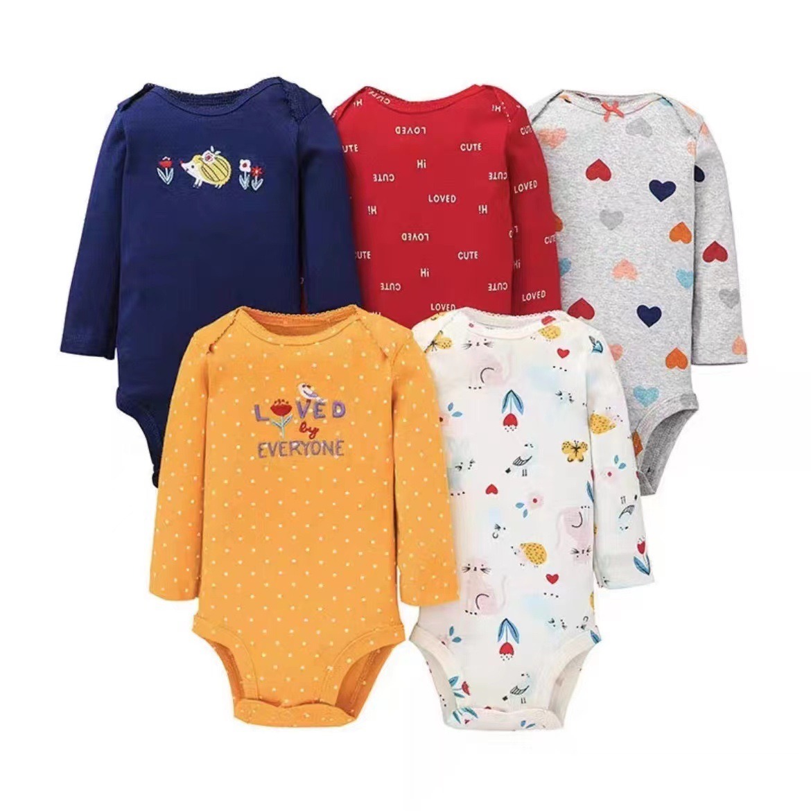 Baby Romper 5pcs/lots Bodysuits Newborn Cotton Romper Clothes Sets Unisex Baby Girl Clothes Long Sleeve Cartoon Print Ropa Jumpsuits Clothes 6-12M