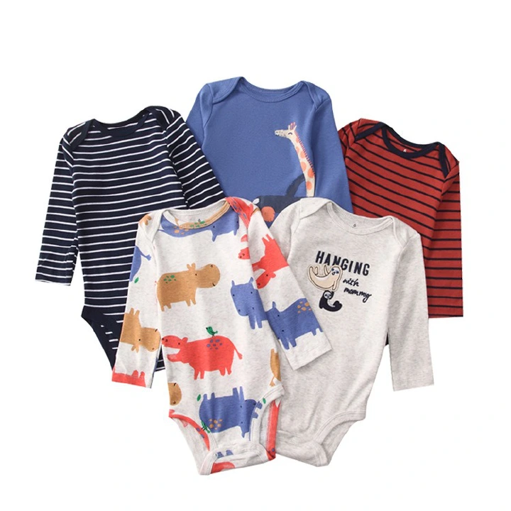 5pcs/lots Long Sleeve Baby Romper Bodysuits Newborn Cotton Romper Clothes Sets Unisex Baby Girl Clothes Long Sleeve Cartoon Print Ropa Jumpsuits Clothes 6-12M